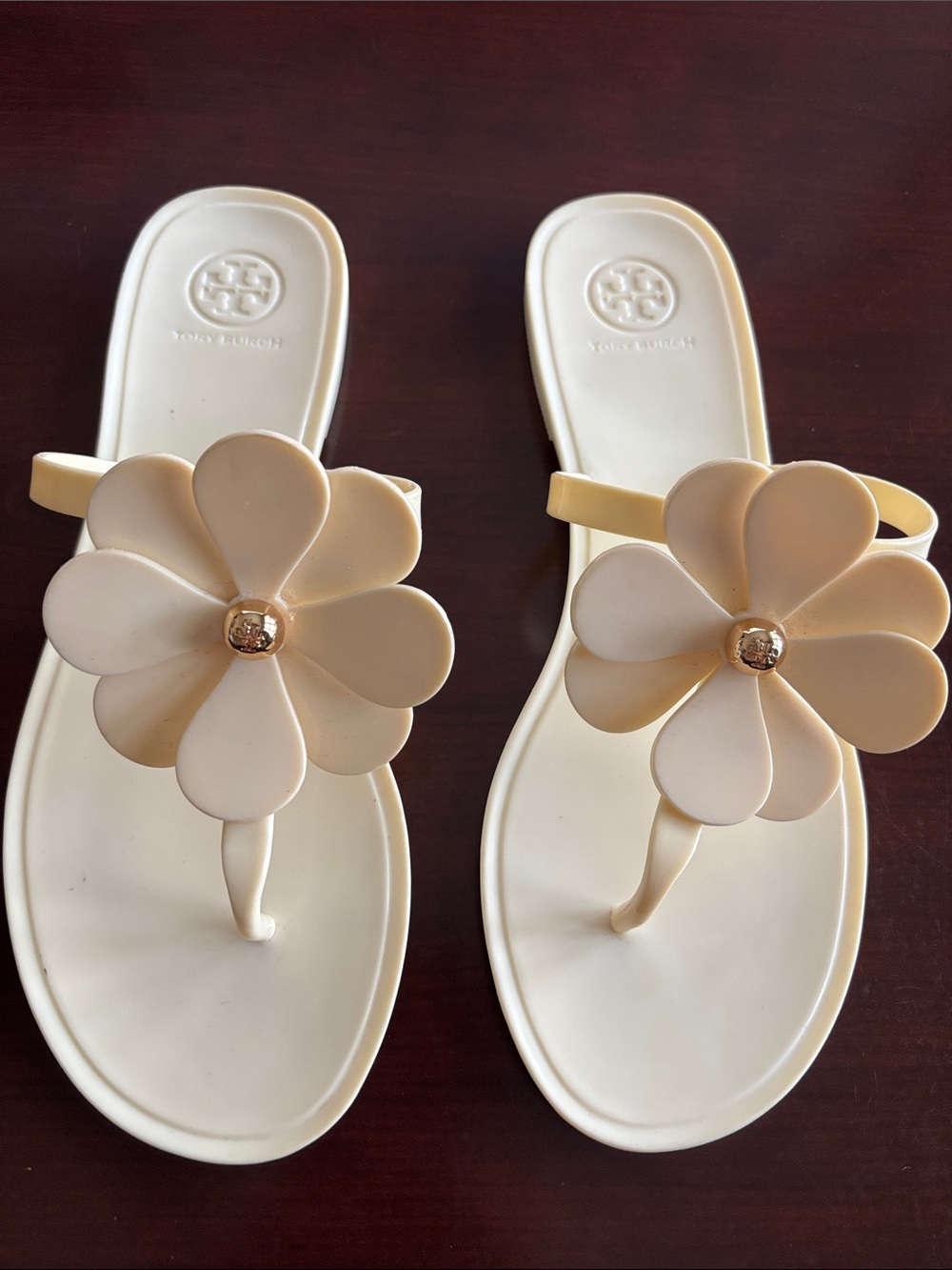 Tory Burch Cream Floral Jelly Thong Sandals